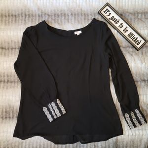 🎀🖤 Black Sheer Blouse with Embroidered Cuffs